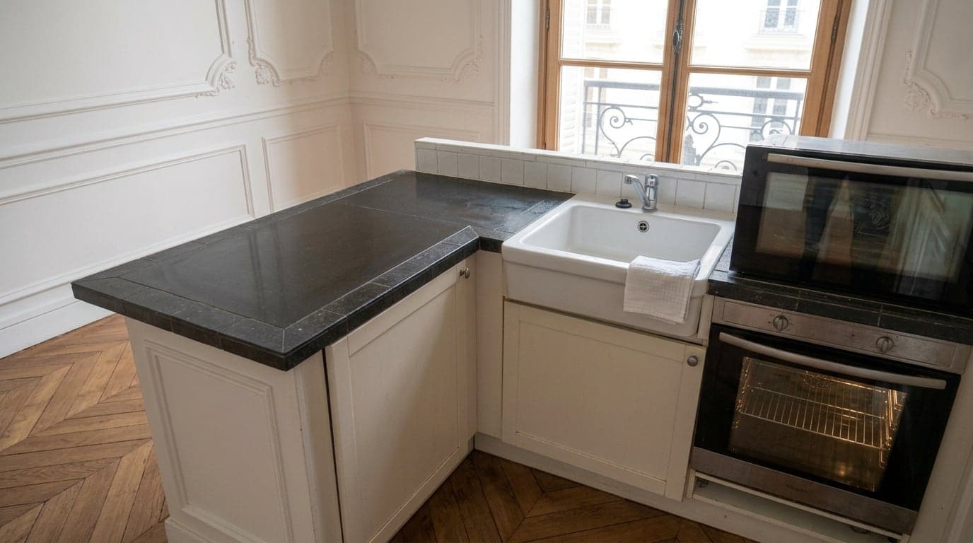 Cuisine nettoyée, plan de travail dégagé